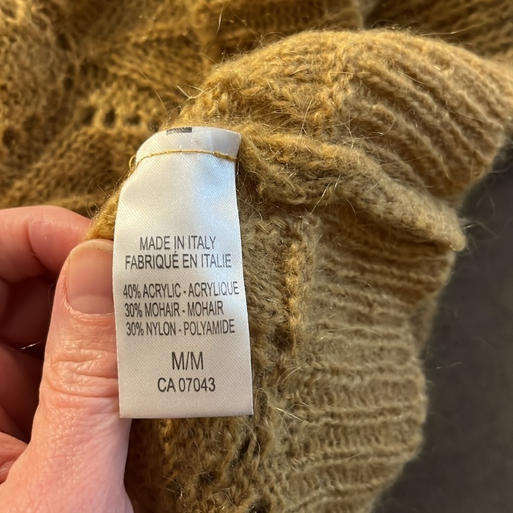 ANTHROPOLOGIE Elsamanda Sweater Italian Mohair Blend Open Knit Cowl Neck Straw M - Picture 10 of 10